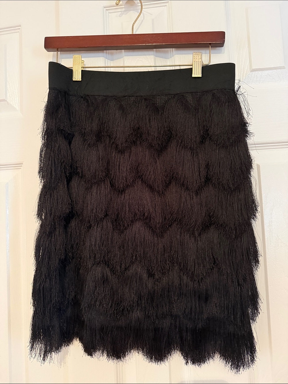Black Fringe Midi Skirt - Elegant Layered Texture